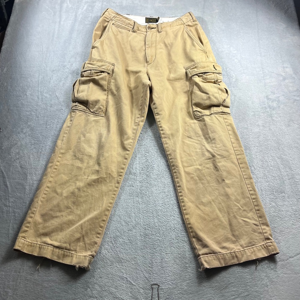 American Eagle Mens Cargo Pants Khaki Tan Wide Leg Cotton 0009-41 W28 L30